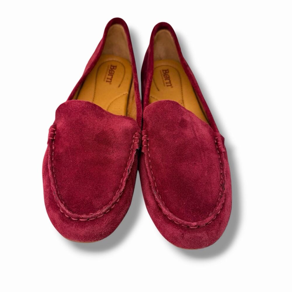 Born Axona Driving Moc Loafers Womens 9.5 Burgundy Suede Slip On Comfort Flats